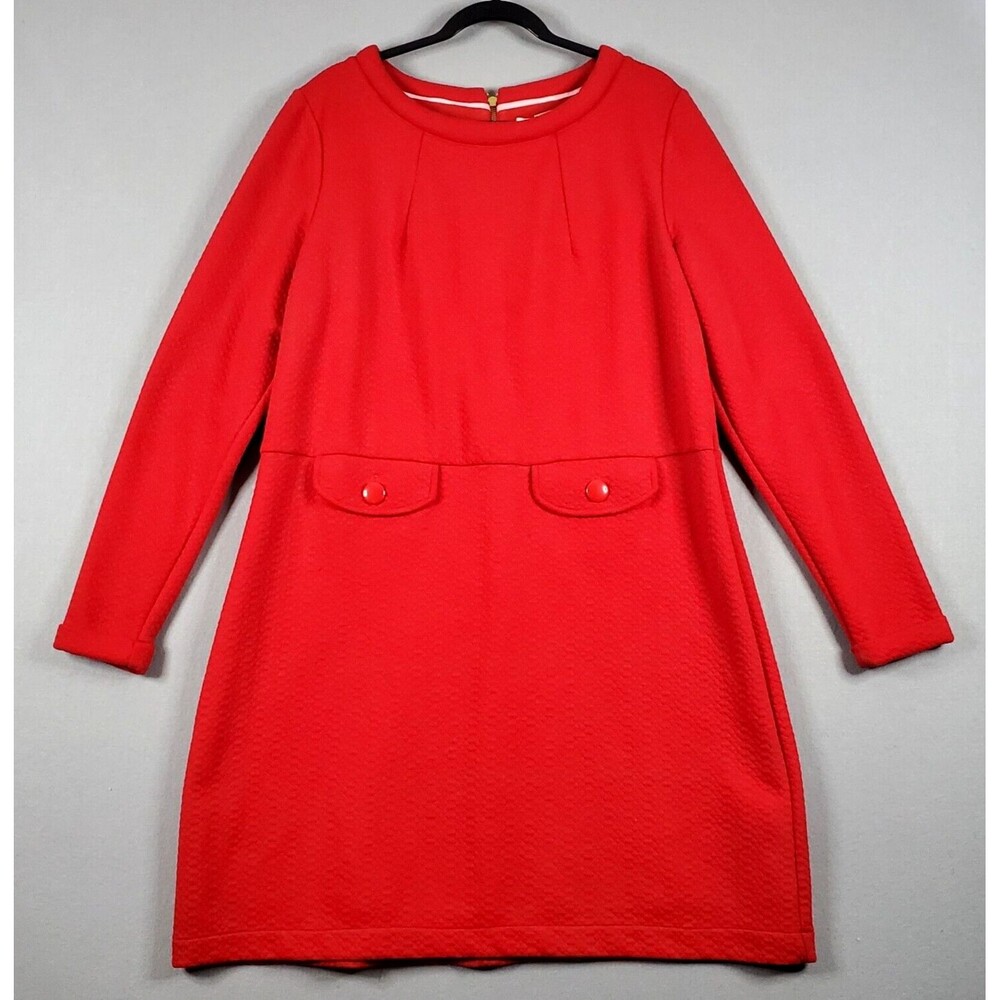 Boden Quilted Jersey Midi Dress Long Sleeve Red Women’s US 16L Pockets Lined